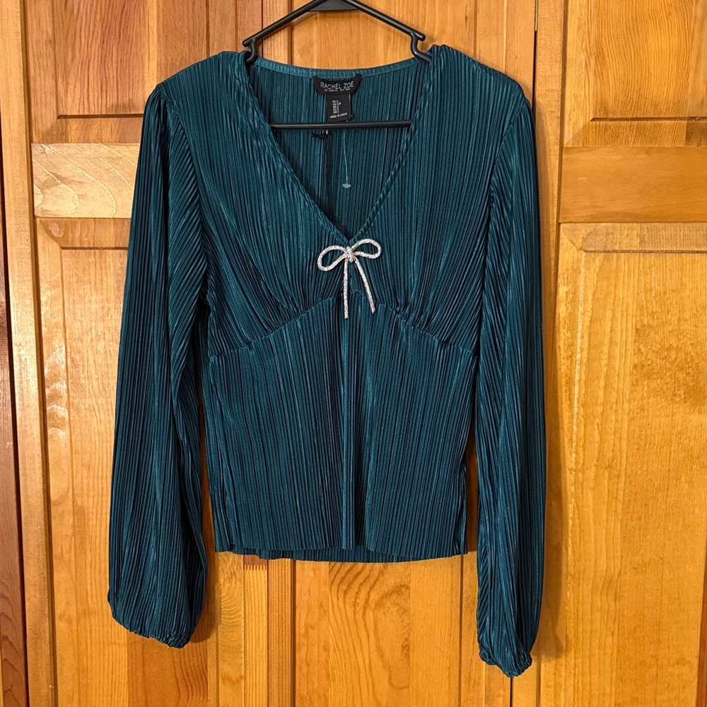 Rachel Zoe Teal Pleated Blouse with Long Sleeves